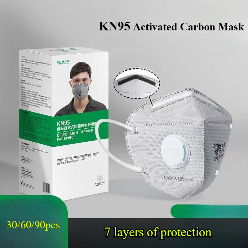 Kn95 Respirator Mask - 30/60/90 stuks actieve koolstofklep KN95 stofmasker